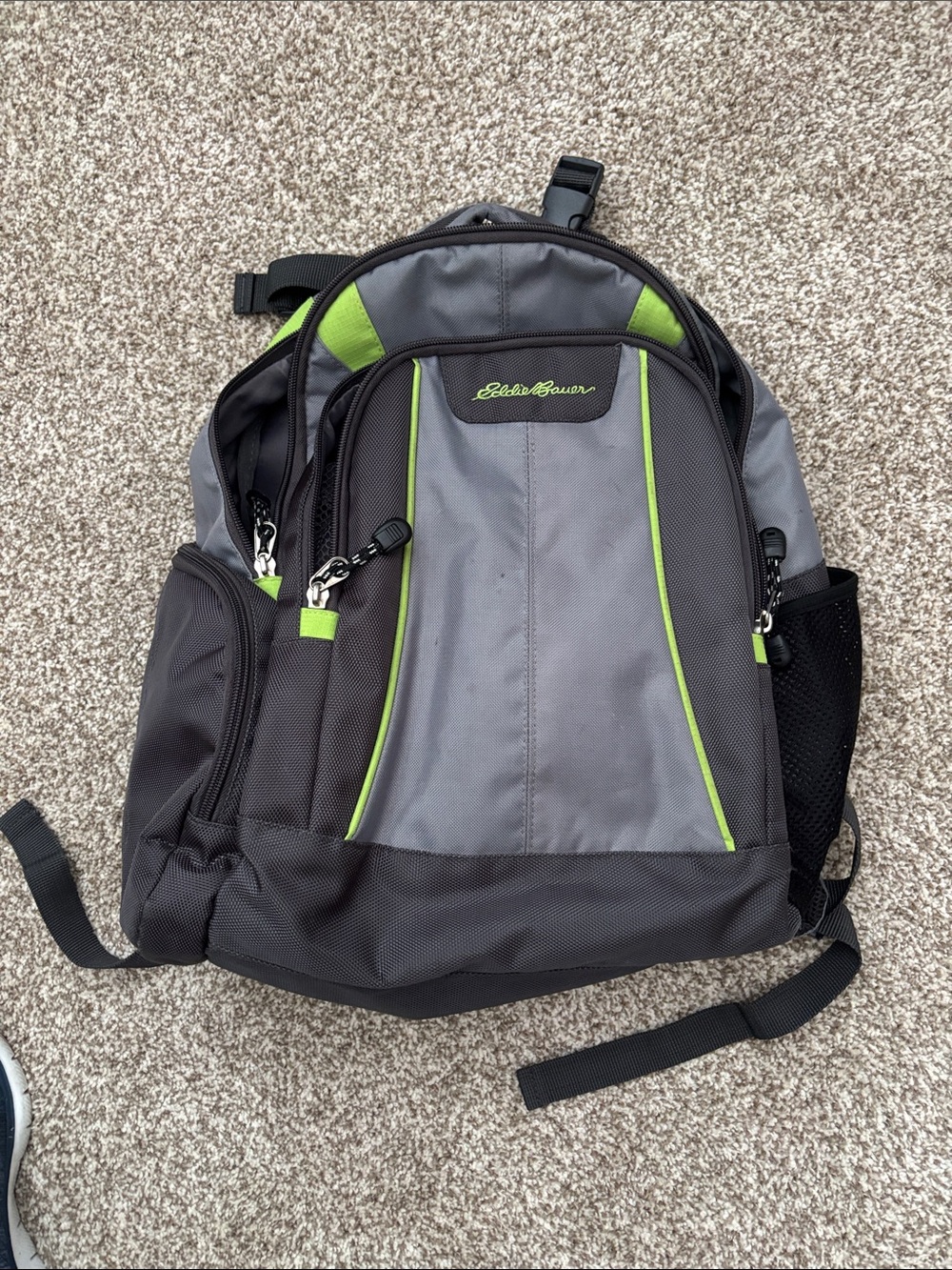 Eddie Bauer Gray Diaper Bag with Lime Green Accents